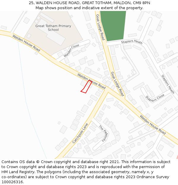 25, WALDEN HOUSE ROAD, GREAT TOTHAM, MALDON, CM9 8PN: Location map and indicative extent of plot