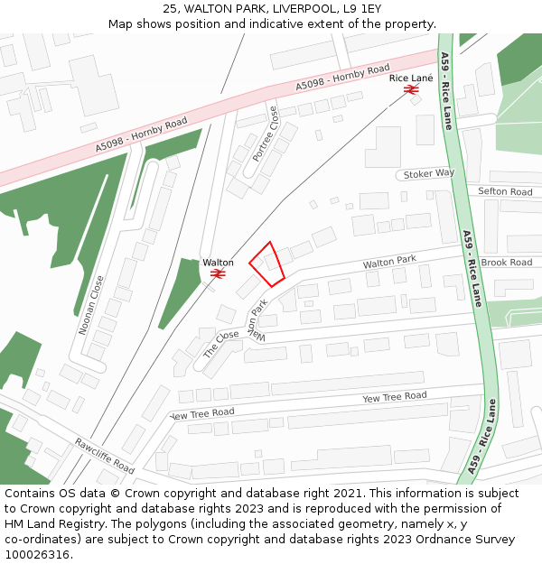 25, WALTON PARK, LIVERPOOL, L9 1EY: Location map and indicative extent of plot