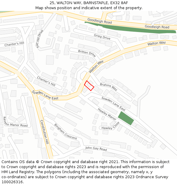 25, WALTON WAY, BARNSTAPLE, EX32 8AF: Location map and indicative extent of plot