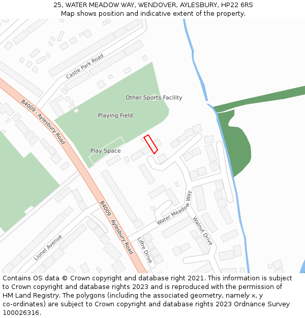 25, WATER MEADOW WAY, WENDOVER, AYLESBURY, HP22 6RS: Location map and indicative extent of plot