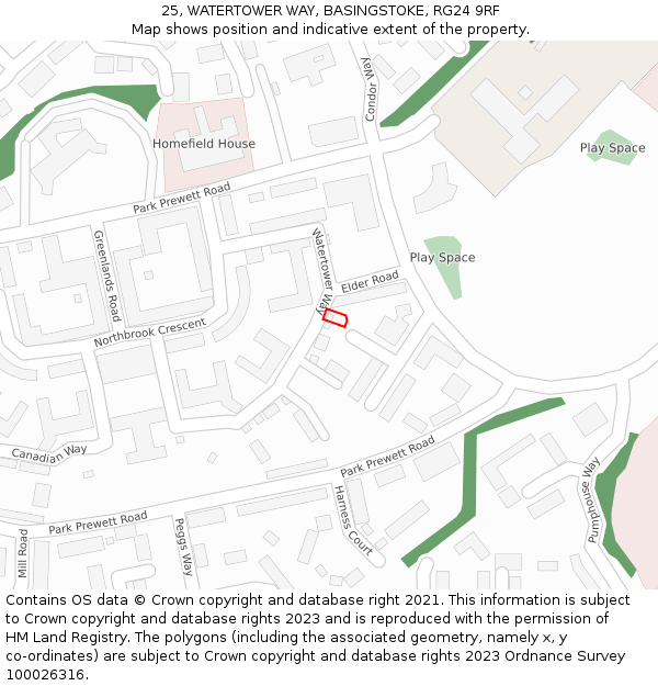 25, WATERTOWER WAY, BASINGSTOKE, RG24 9RF: Location map and indicative extent of plot