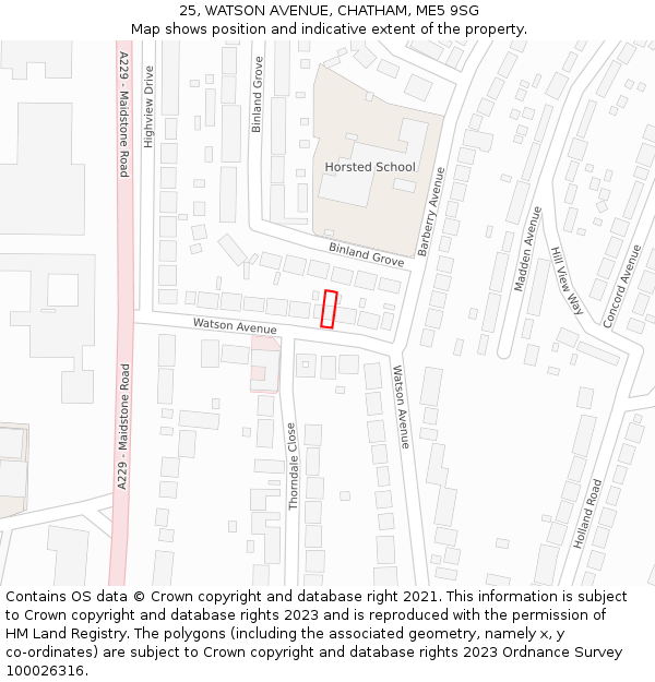 25, WATSON AVENUE, CHATHAM, ME5 9SG: Location map and indicative extent of plot