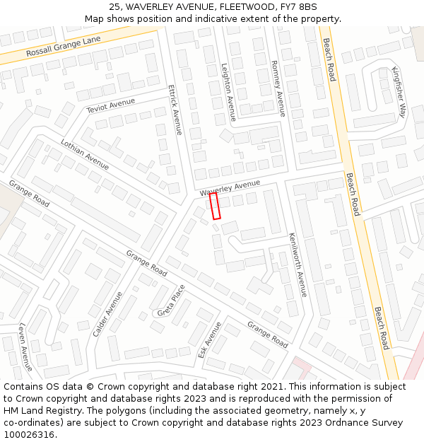 25, WAVERLEY AVENUE, FLEETWOOD, FY7 8BS: Location map and indicative extent of plot