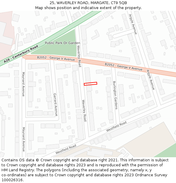 25, WAVERLEY ROAD, MARGATE, CT9 5QB: Location map and indicative extent of plot