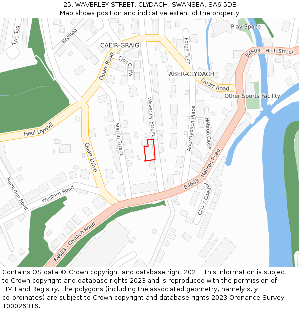 25, WAVERLEY STREET, CLYDACH, SWANSEA, SA6 5DB: Location map and indicative extent of plot