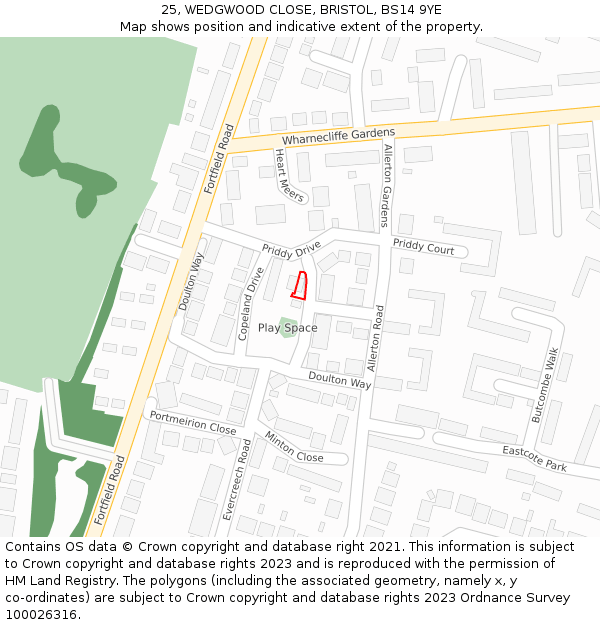 25, WEDGWOOD CLOSE, BRISTOL, BS14 9YE: Location map and indicative extent of plot