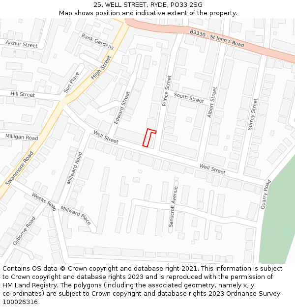 25, WELL STREET, RYDE, PO33 2SG: Location map and indicative extent of plot