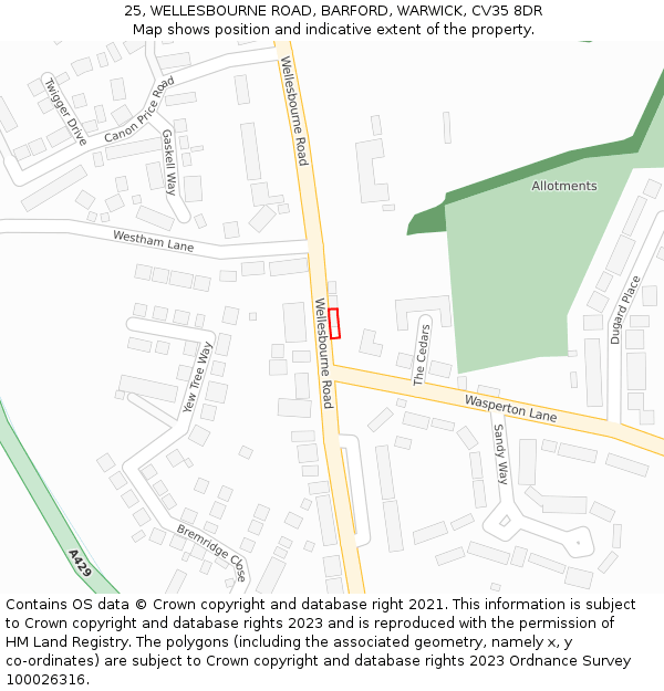 25, WELLESBOURNE ROAD, BARFORD, WARWICK, CV35 8DR: Location map and indicative extent of plot