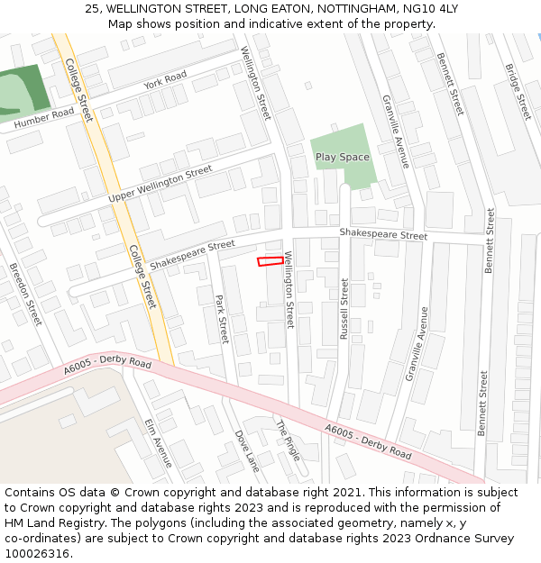 25, WELLINGTON STREET, LONG EATON, NOTTINGHAM, NG10 4LY: Location map and indicative extent of plot