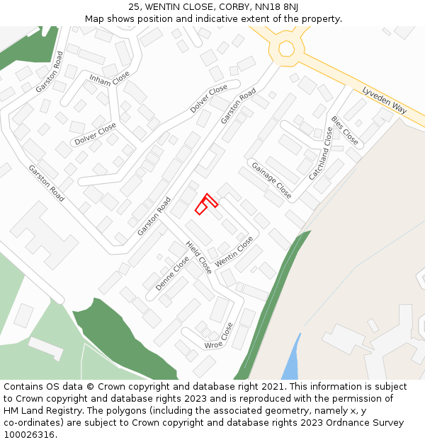 25, WENTIN CLOSE, CORBY, NN18 8NJ: Location map and indicative extent of plot