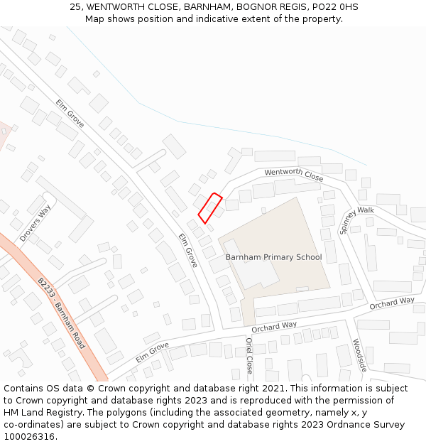 25, WENTWORTH CLOSE, BARNHAM, BOGNOR REGIS, PO22 0HS: Location map and indicative extent of plot