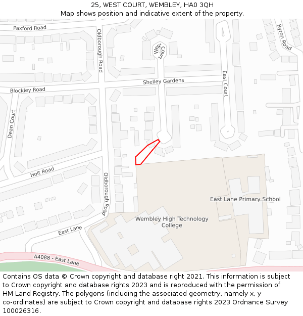 25, WEST COURT, WEMBLEY, HA0 3QH: Location map and indicative extent of plot