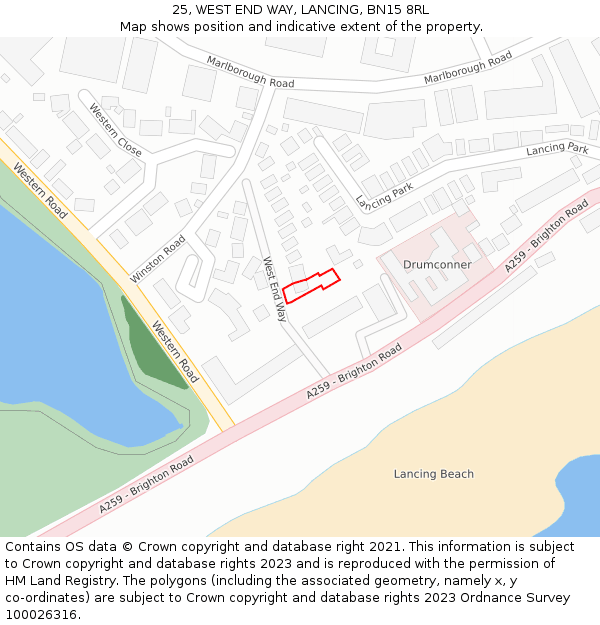 25, WEST END WAY, LANCING, BN15 8RL: Location map and indicative extent of plot