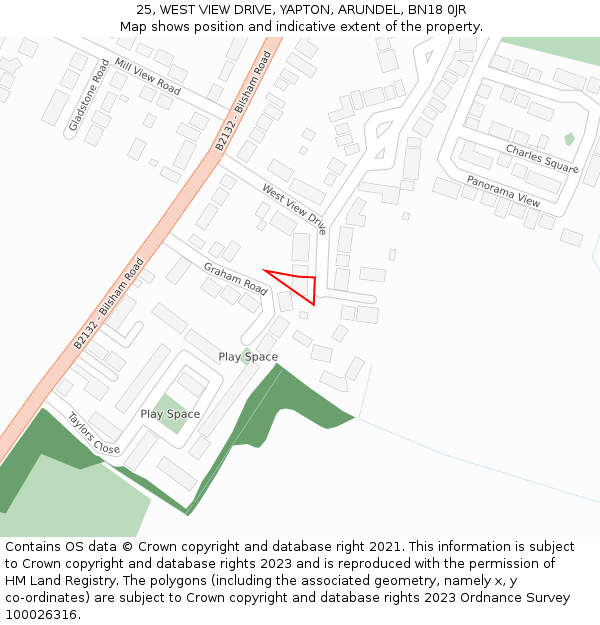 25, WEST VIEW DRIVE, YAPTON, ARUNDEL, BN18 0JR: Location map and indicative extent of plot