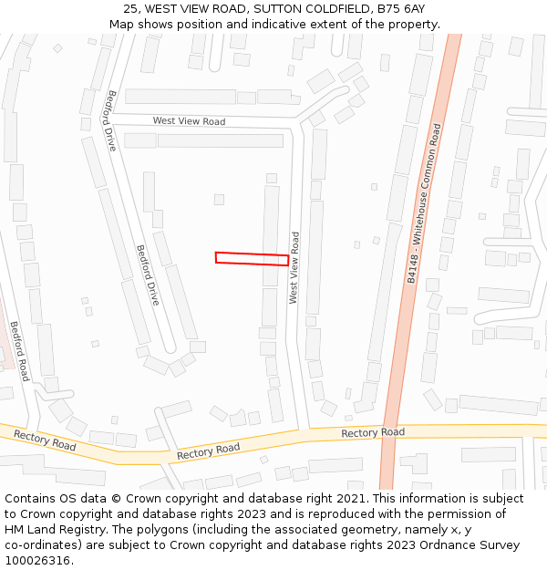 25, WEST VIEW ROAD, SUTTON COLDFIELD, B75 6AY: Location map and indicative extent of plot