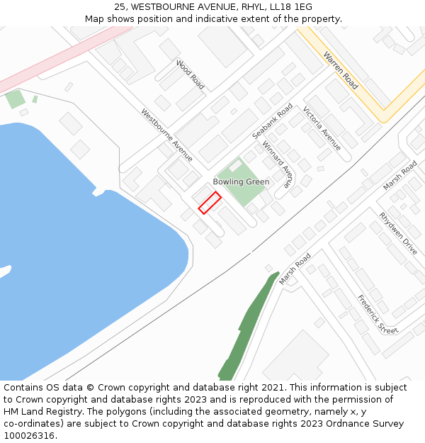 25, WESTBOURNE AVENUE, RHYL, LL18 1EG: Location map and indicative extent of plot