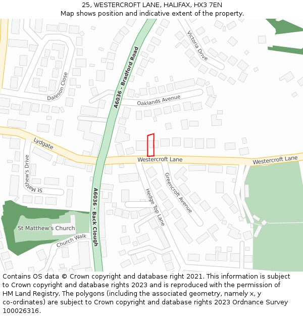 25, WESTERCROFT LANE, HALIFAX, HX3 7EN: Location map and indicative extent of plot