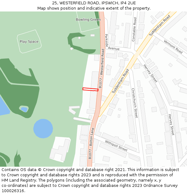 25, WESTERFIELD ROAD, IPSWICH, IP4 2UE: Location map and indicative extent of plot