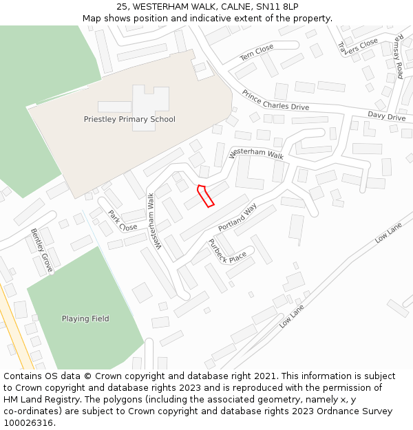 25, WESTERHAM WALK, CALNE, SN11 8LP: Location map and indicative extent of plot