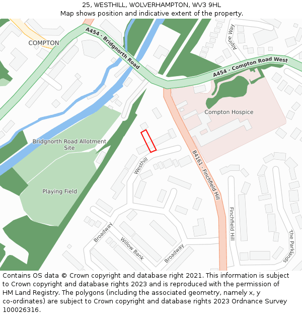 25, WESTHILL, WOLVERHAMPTON, WV3 9HL: Location map and indicative extent of plot