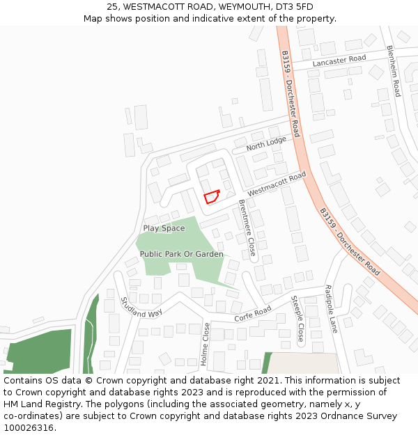 25, WESTMACOTT ROAD, WEYMOUTH, DT3 5FD: Location map and indicative extent of plot