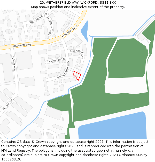 25, WETHERSFIELD WAY, WICKFORD, SS11 8XX: Location map and indicative extent of plot