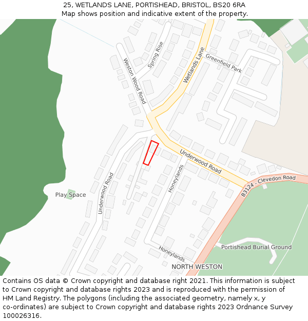 25, WETLANDS LANE, PORTISHEAD, BRISTOL, BS20 6RA: Location map and indicative extent of plot