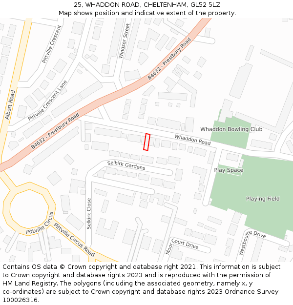 25, WHADDON ROAD, CHELTENHAM, GL52 5LZ: Location map and indicative extent of plot