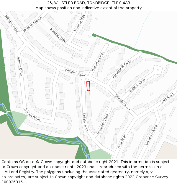 25, WHISTLER ROAD, TONBRIDGE, TN10 4AR: Location map and indicative extent of plot