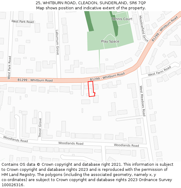 25, WHITBURN ROAD, CLEADON, SUNDERLAND, SR6 7QP: Location map and indicative extent of plot