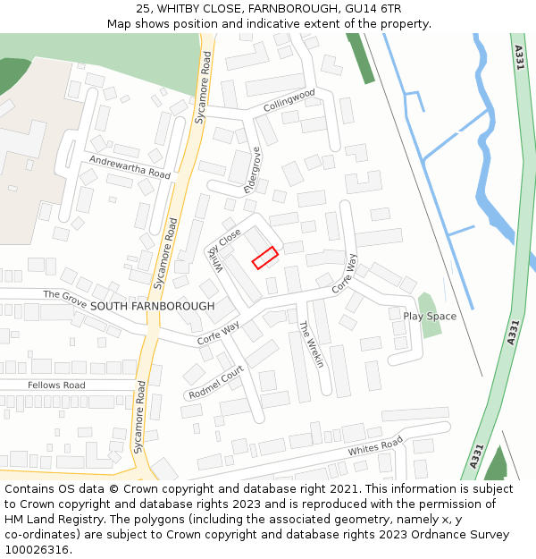 25, WHITBY CLOSE, FARNBOROUGH, GU14 6TR: Location map and indicative extent of plot