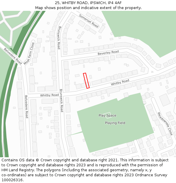25, WHITBY ROAD, IPSWICH, IP4 4AF: Location map and indicative extent of plot