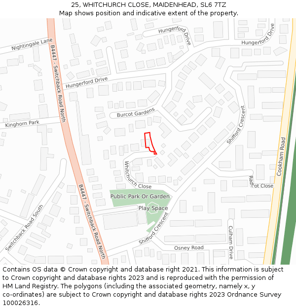 25, WHITCHURCH CLOSE, MAIDENHEAD, SL6 7TZ: Location map and indicative extent of plot