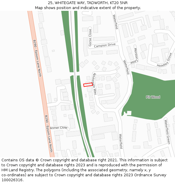 25, WHITEGATE WAY, TADWORTH, KT20 5NR: Location map and indicative extent of plot