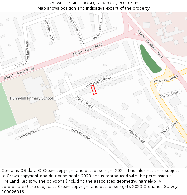 25, WHITESMITH ROAD, NEWPORT, PO30 5HY: Location map and indicative extent of plot