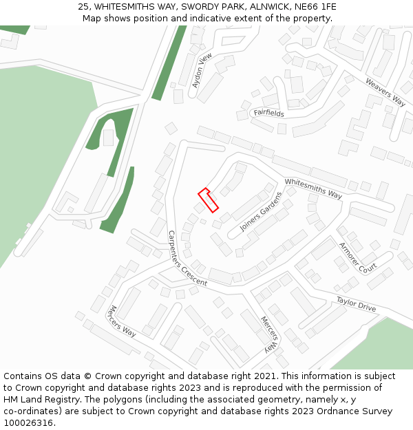 25, WHITESMITHS WAY, SWORDY PARK, ALNWICK, NE66 1FE: Location map and indicative extent of plot