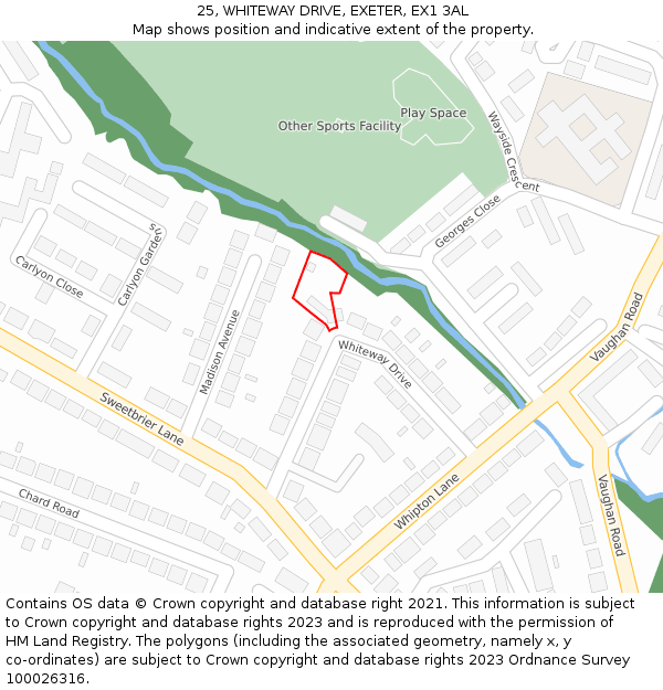 25, WHITEWAY DRIVE, EXETER, EX1 3AL: Location map and indicative extent of plot