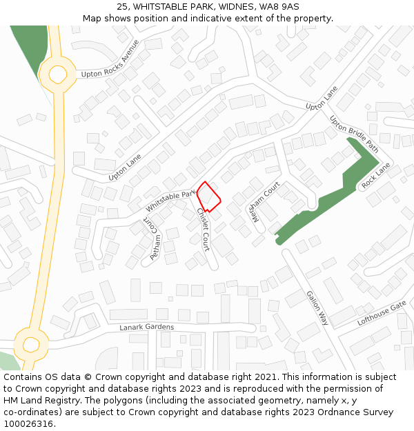 25, WHITSTABLE PARK, WIDNES, WA8 9AS: Location map and indicative extent of plot