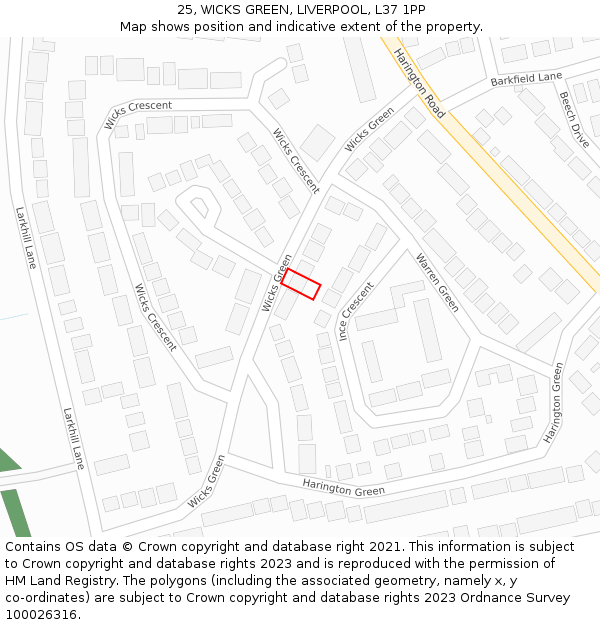 25, WICKS GREEN, LIVERPOOL, L37 1PP: Location map and indicative extent of plot