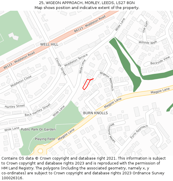 25, WIGEON APPROACH, MORLEY, LEEDS, LS27 8GN: Location map and indicative extent of plot