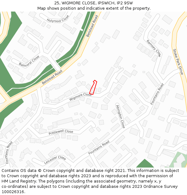 25, WIGMORE CLOSE, IPSWICH, IP2 9SW: Location map and indicative extent of plot