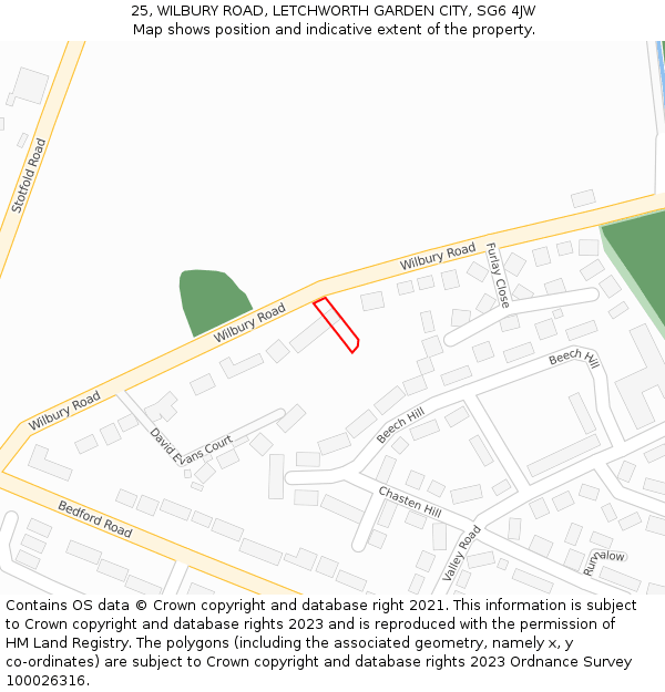 25, WILBURY ROAD, LETCHWORTH GARDEN CITY, SG6 4JW: Location map and indicative extent of plot