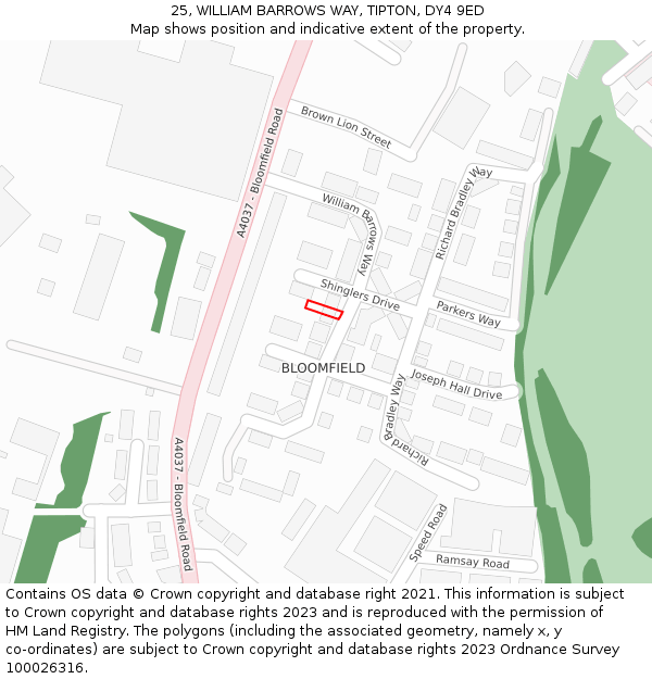 25, WILLIAM BARROWS WAY, TIPTON, DY4 9ED: Location map and indicative extent of plot