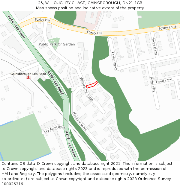25, WILLOUGHBY CHASE, GAINSBOROUGH, DN21 1GR: Location map and indicative extent of plot
