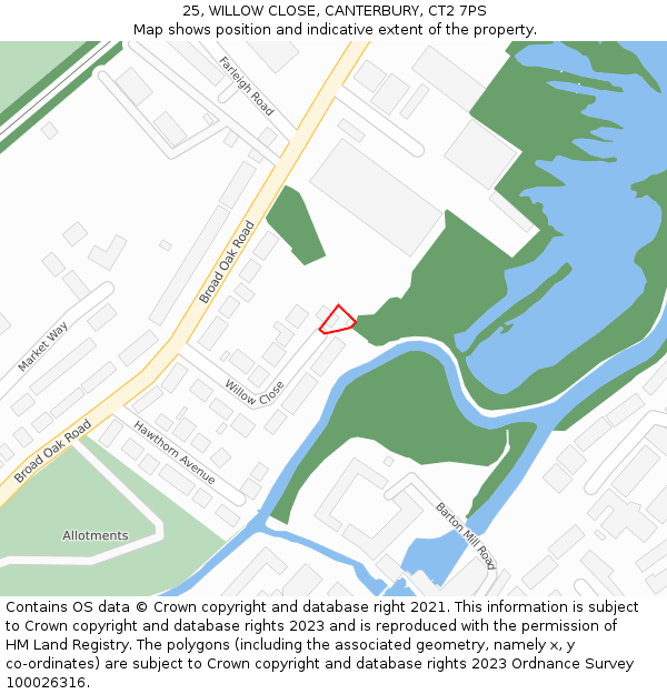 25, WILLOW CLOSE, CANTERBURY, CT2 7PS: Location map and indicative extent of plot