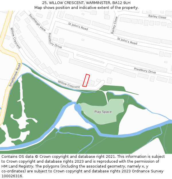 25, WILLOW CRESCENT, WARMINSTER, BA12 9LH: Location map and indicative extent of plot