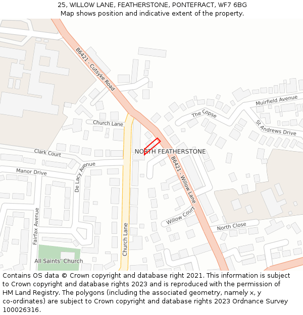 25, WILLOW LANE, FEATHERSTONE, PONTEFRACT, WF7 6BG: Location map and indicative extent of plot