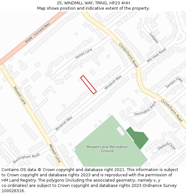 25, WINDMILL WAY, TRING, HP23 4HH: Location map and indicative extent of plot