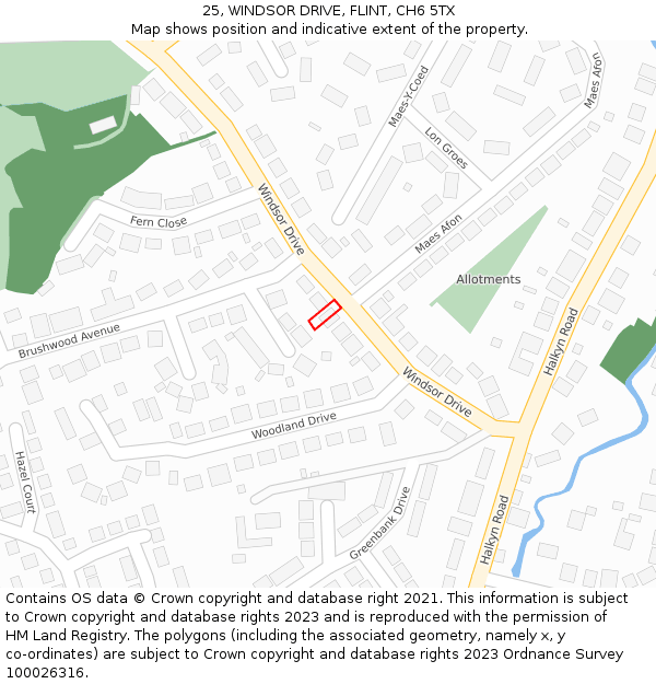 25, WINDSOR DRIVE, FLINT, CH6 5TX: Location map and indicative extent of plot