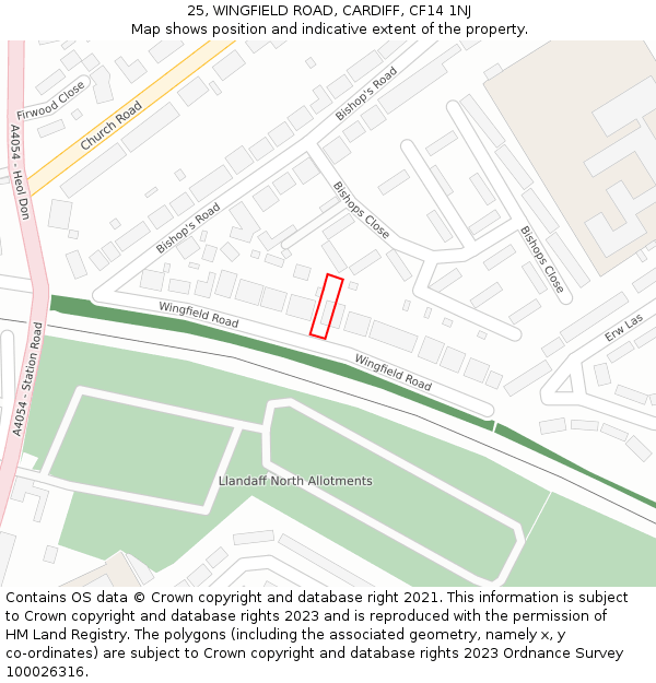 25, WINGFIELD ROAD, CARDIFF, CF14 1NJ: Location map and indicative extent of plot